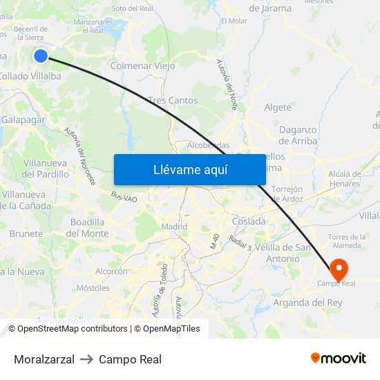 Moralzarzal to Campo Real map