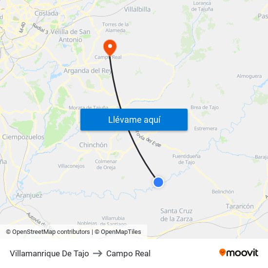 Villamanrique De Tajo to Campo Real map