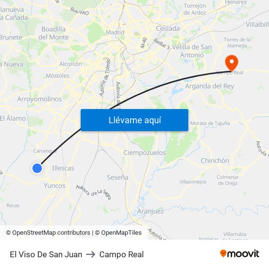 El Viso De San Juan to Campo Real map