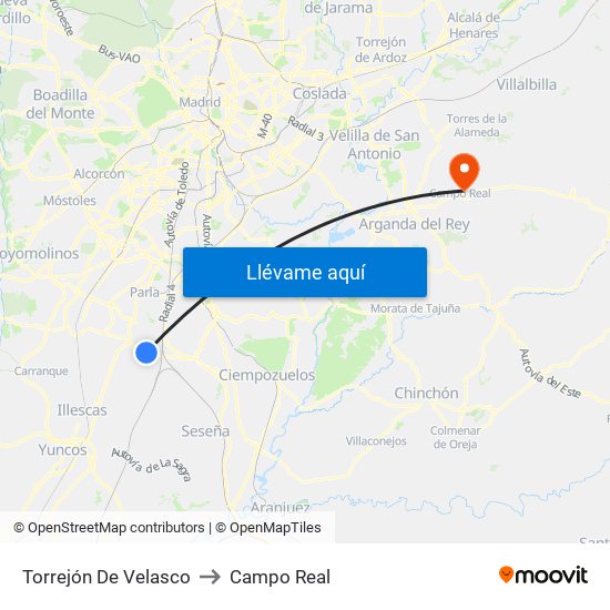 Torrejón De Velasco to Campo Real map