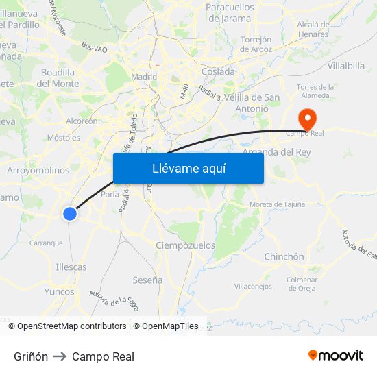 Griñón to Campo Real map