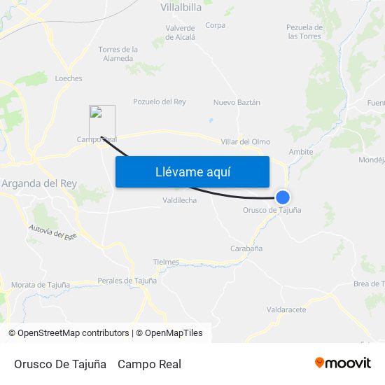 Orusco De Tajuña to Campo Real map