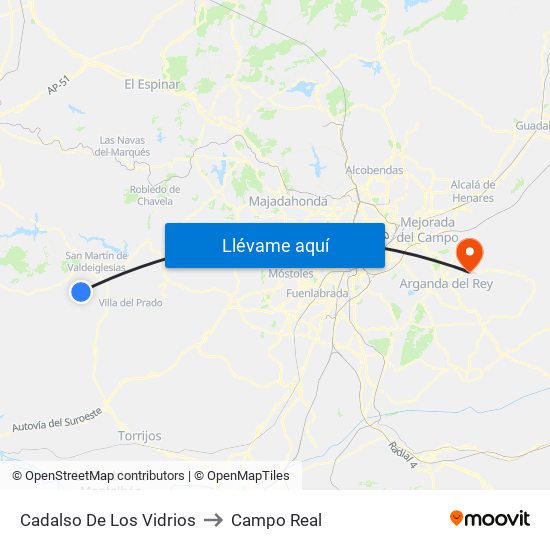 Cadalso De Los Vidrios to Campo Real map