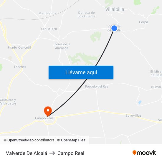 Valverde De Alcalá to Campo Real map