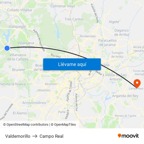 Valdemorillo to Campo Real map