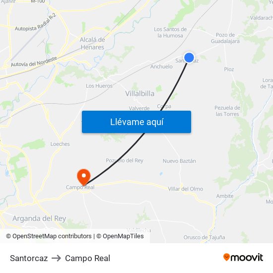 Santorcaz to Campo Real map