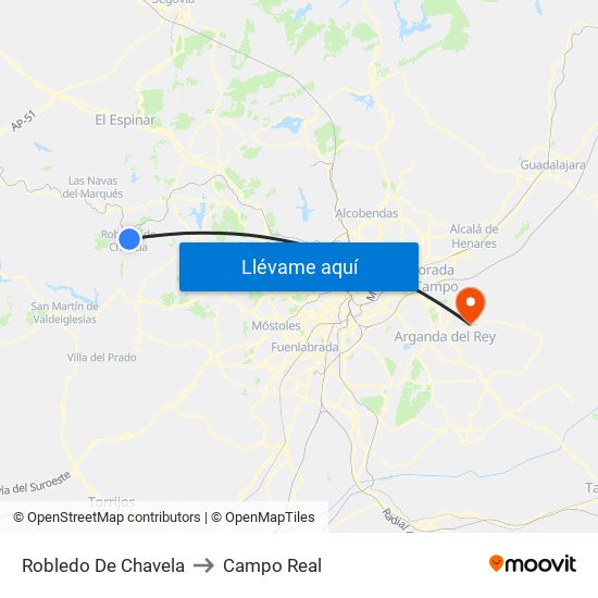 Robledo De Chavela to Campo Real map