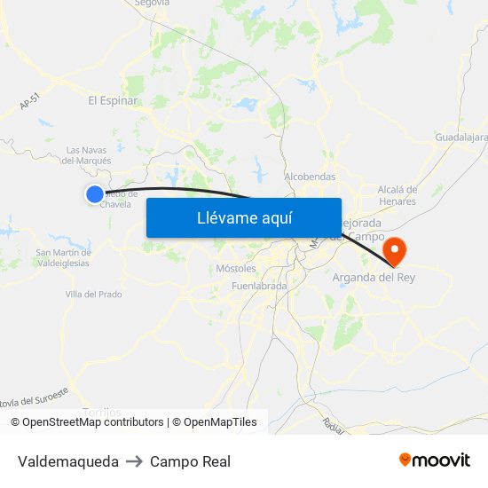 Valdemaqueda to Campo Real map