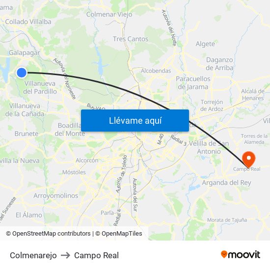 Colmenarejo to Campo Real map