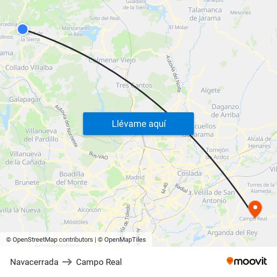 Navacerrada to Campo Real map