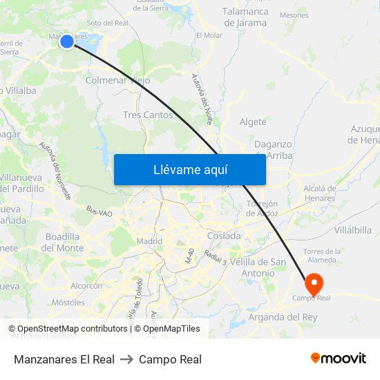 Manzanares El Real to Campo Real map