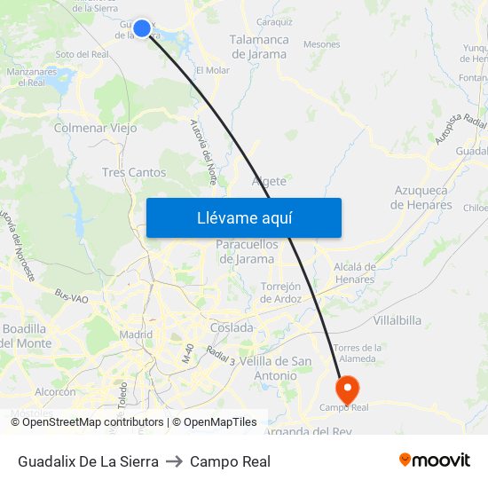 Guadalix De La Sierra to Campo Real map