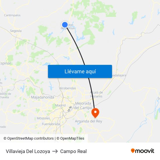 Villavieja Del Lozoya to Campo Real map