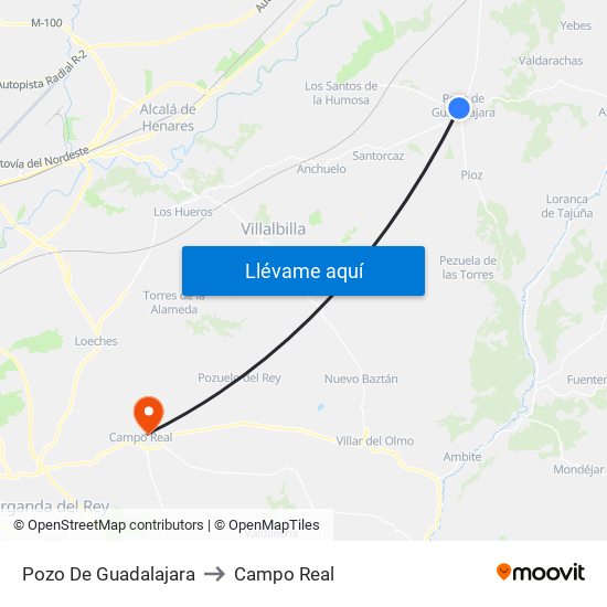 Pozo De Guadalajara to Campo Real map