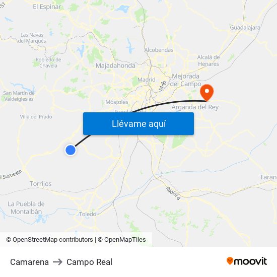 Camarena to Campo Real map