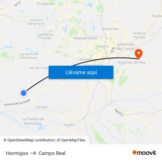 Hormigos to Campo Real map