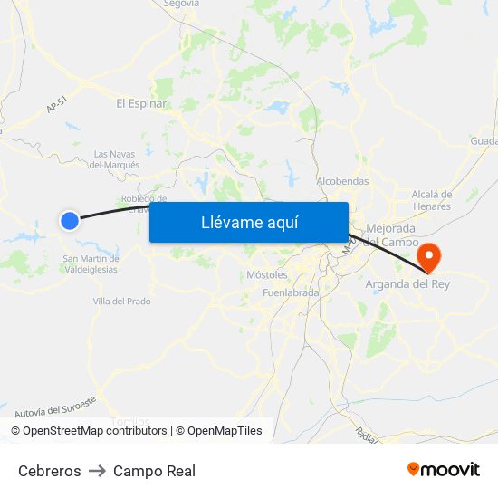 Cebreros to Campo Real map