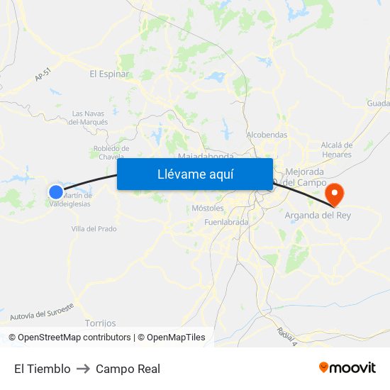El Tiemblo to Campo Real map