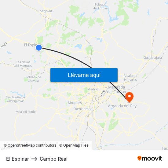 El Espinar to Campo Real map