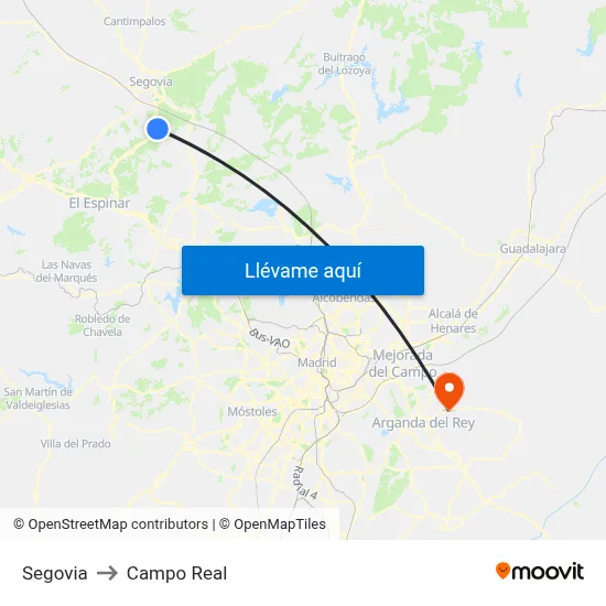 Segovia to Campo Real map