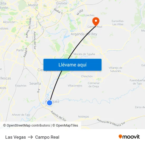 Las Vegas to Campo Real map