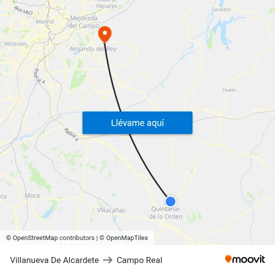 Villanueva De Alcardete to Campo Real map