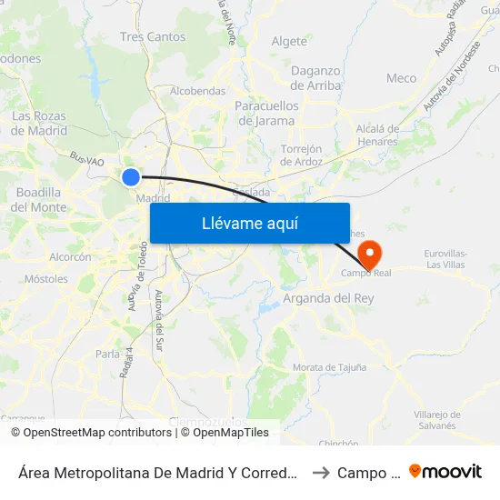 Área Metropolitana De Madrid Y Corredor Del Henares to Campo Real map