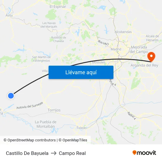 Castillo De Bayuela to Campo Real map