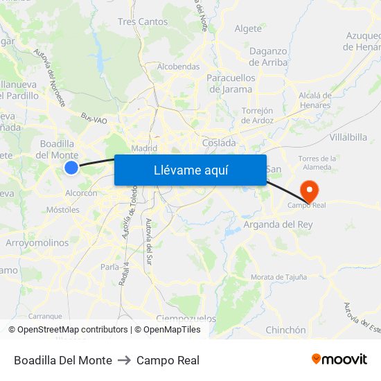 Boadilla Del Monte to Campo Real map