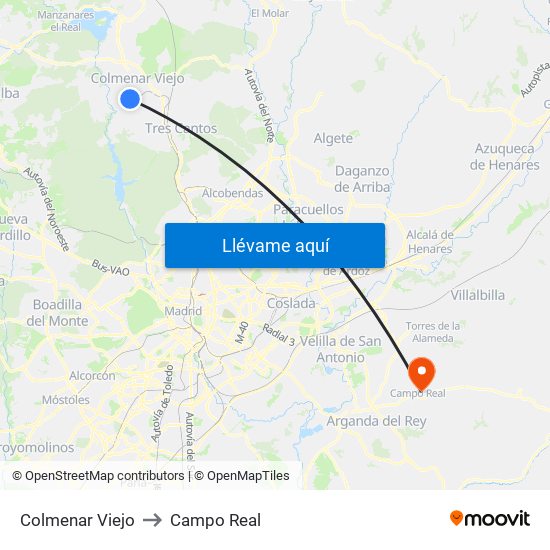 Colmenar Viejo to Campo Real map
