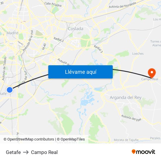 Getafe to Campo Real map