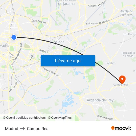 Madrid to Campo Real map