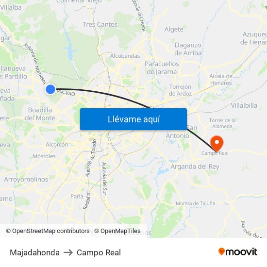 Majadahonda to Campo Real map