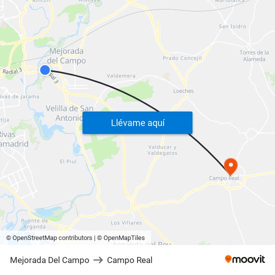 Mejorada Del Campo to Campo Real map