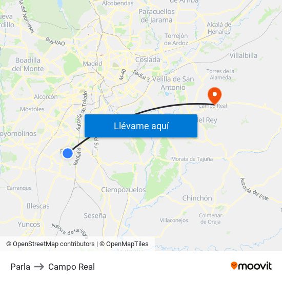 Parla to Campo Real map