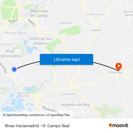 Rivas-Vaciamadrid to Campo Real map