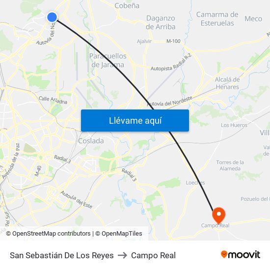 San Sebastián De Los Reyes to Campo Real map