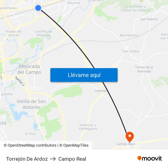Torrejón De Ardoz to Campo Real map