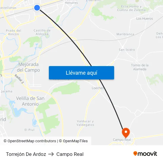 Torrejón De Ardoz to Campo Real map