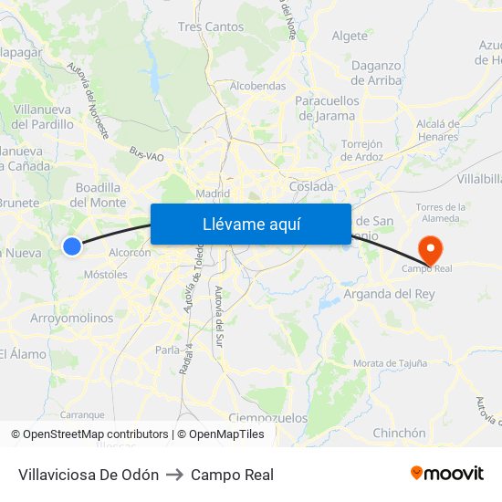 Villaviciosa De Odón to Campo Real map