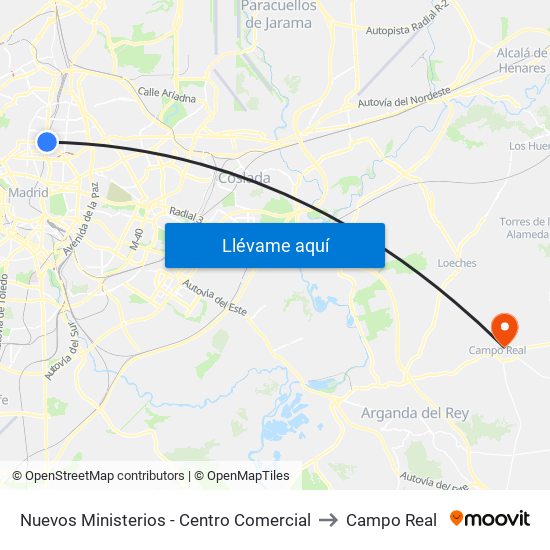 Nuevos Ministerios - Centro Comercial to Campo Real map