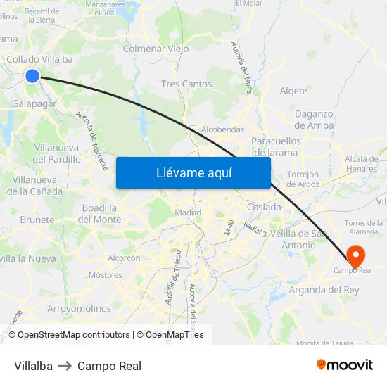Villalba to Campo Real map