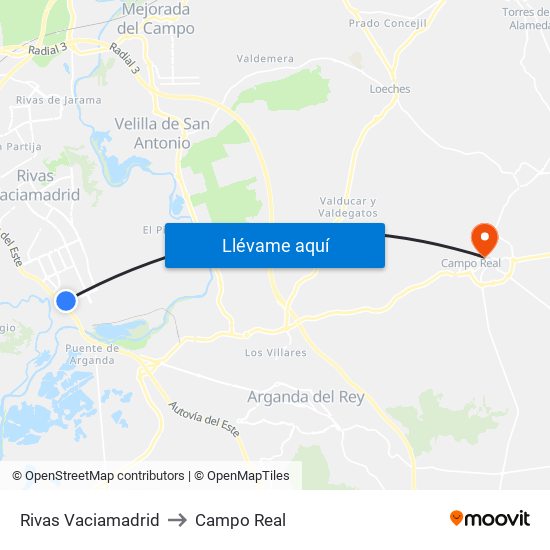 Rivas Vaciamadrid to Campo Real map