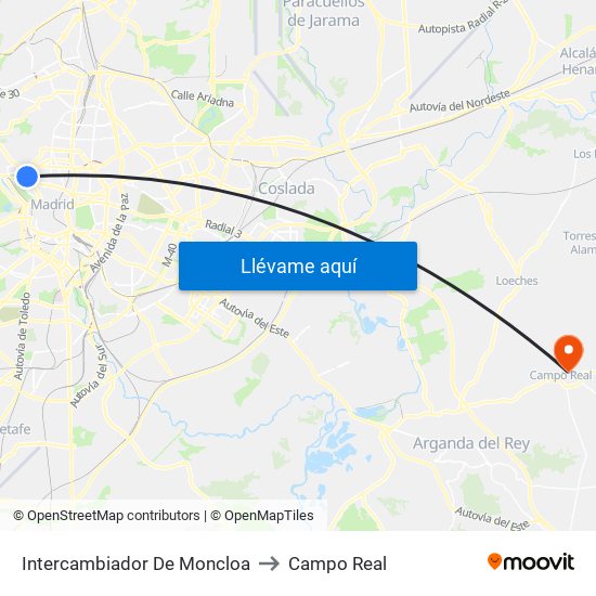 Intercambiador De Moncloa to Campo Real map