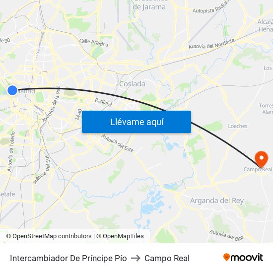 Intercambiador De Príncipe Pío to Campo Real map