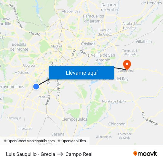 Luis Sauquillo - Grecia to Campo Real map