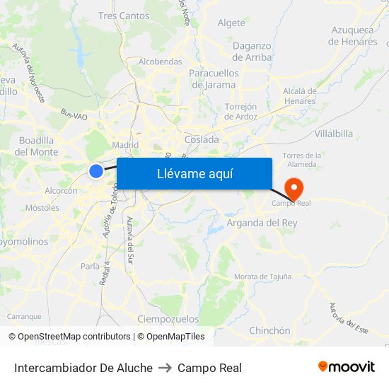 Intercambiador De Aluche to Campo Real map