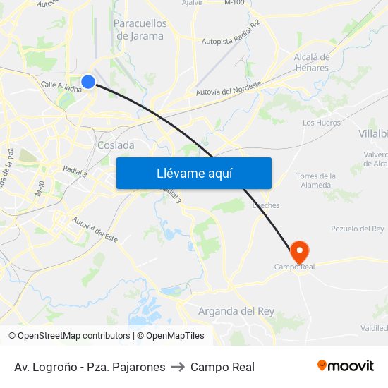 Av. Logroño - Pza. Pajarones to Campo Real map