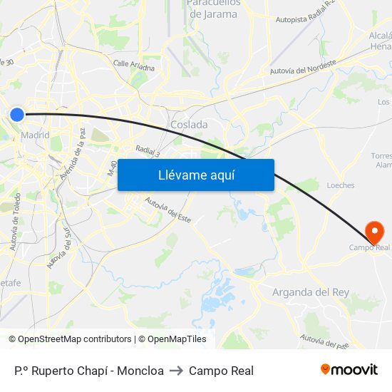 P.º Ruperto Chapí - Moncloa to Campo Real map