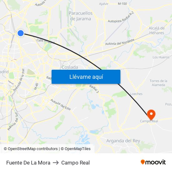 Fuente De La Mora to Campo Real map